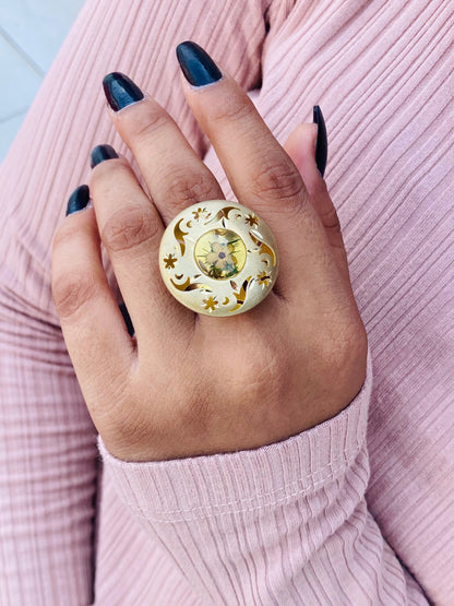 Yellow Flower Gold Plated Floral Feminine Ring