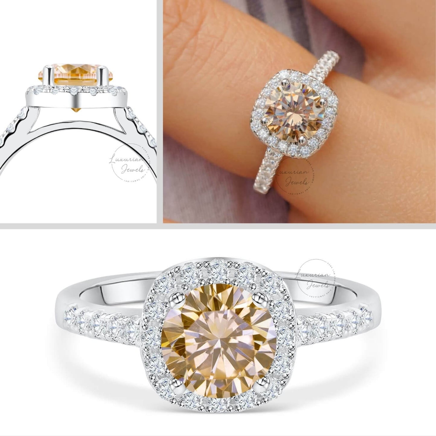 10K Yellow Diamond Brilliant Round Cut Vintage Ring