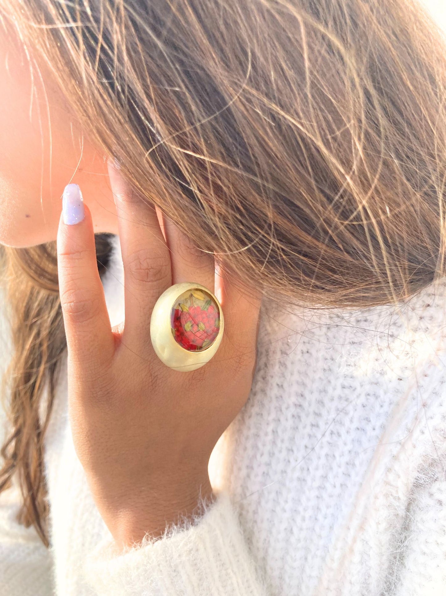 Nature Inspired Real Red Flowers Ring