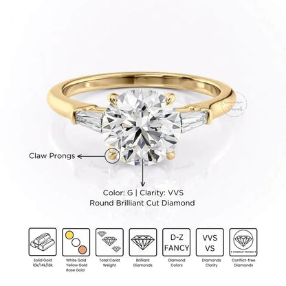 Round and Baguette Diamond Wedding Ring in 14k Gold 