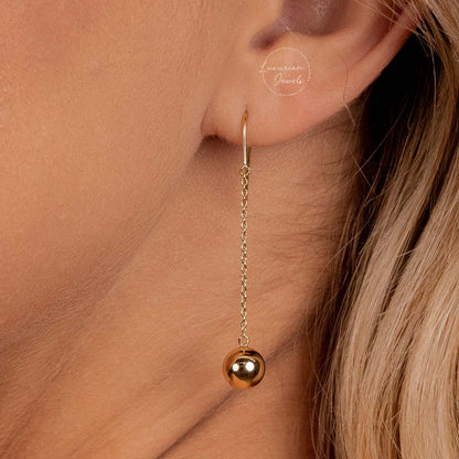 14K Gold Ball Chain Drop Dangle Earrings