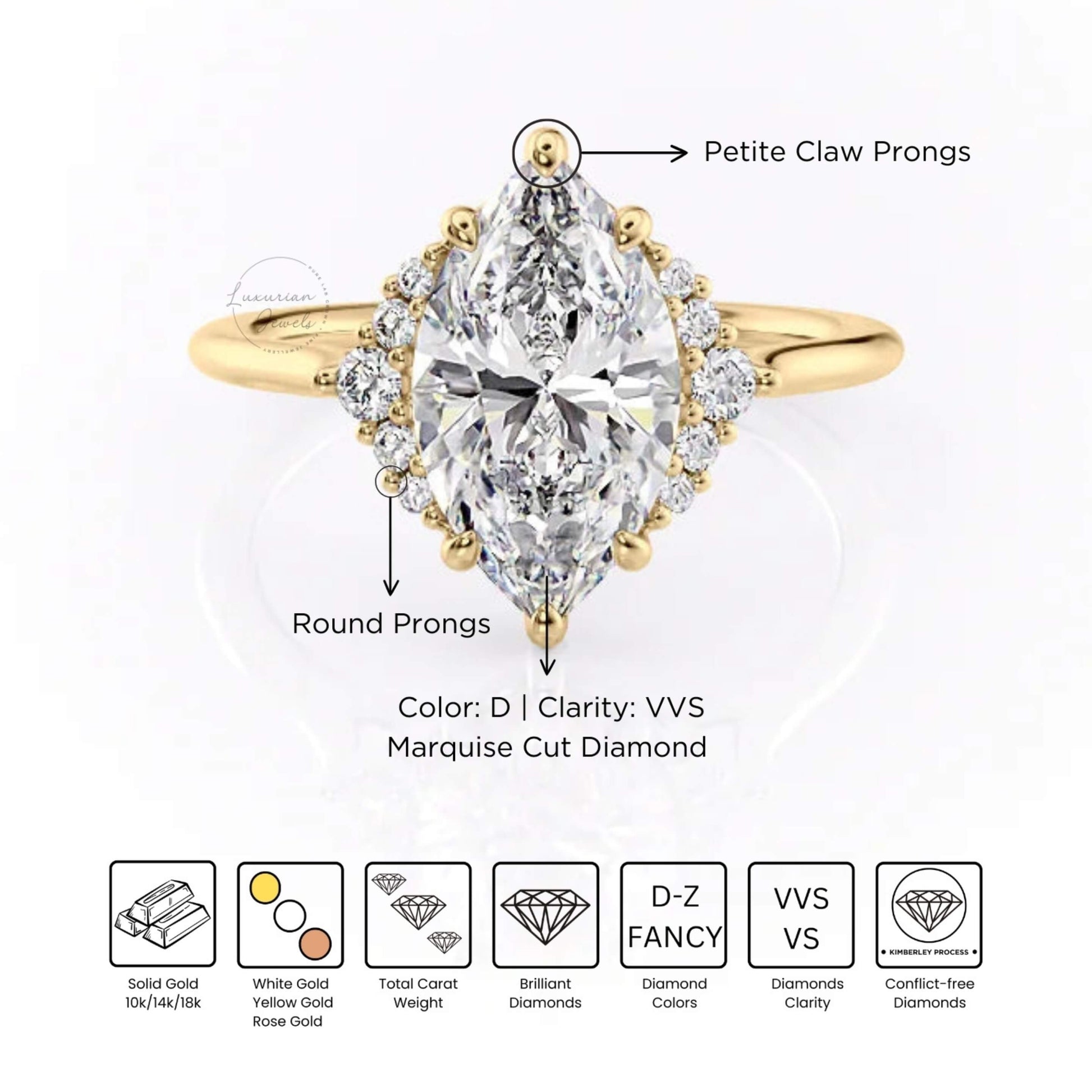 925 Sterling Silver Marquise Cut Diamond Ring