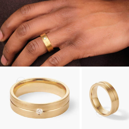 Yellow Gold Single Diamond Men's Wedding Gold Ring