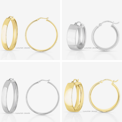 18K Solid Gold Round Hoop Earrings