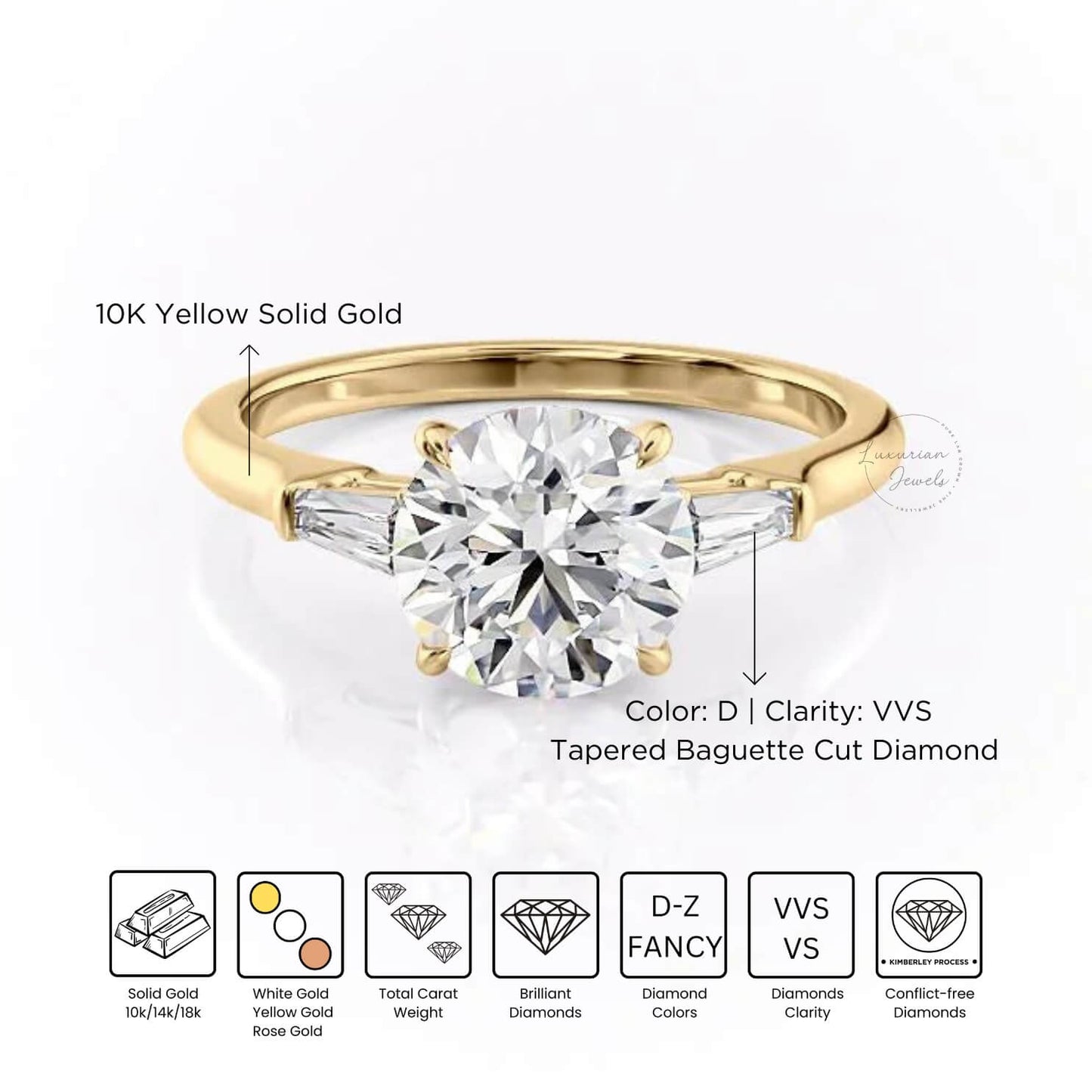Round and Baguette Diamond Wedding Ring in 14k Gold
