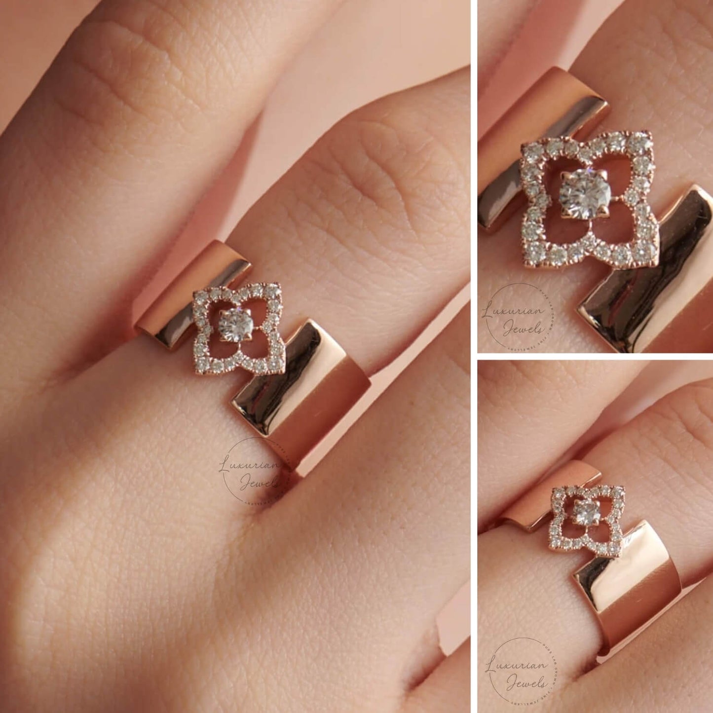 10K Gold Round Diamond Floral Proposal Ring