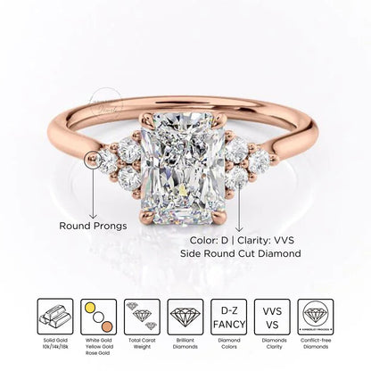 Radiant Cut Style Three Diamond Unique Ring