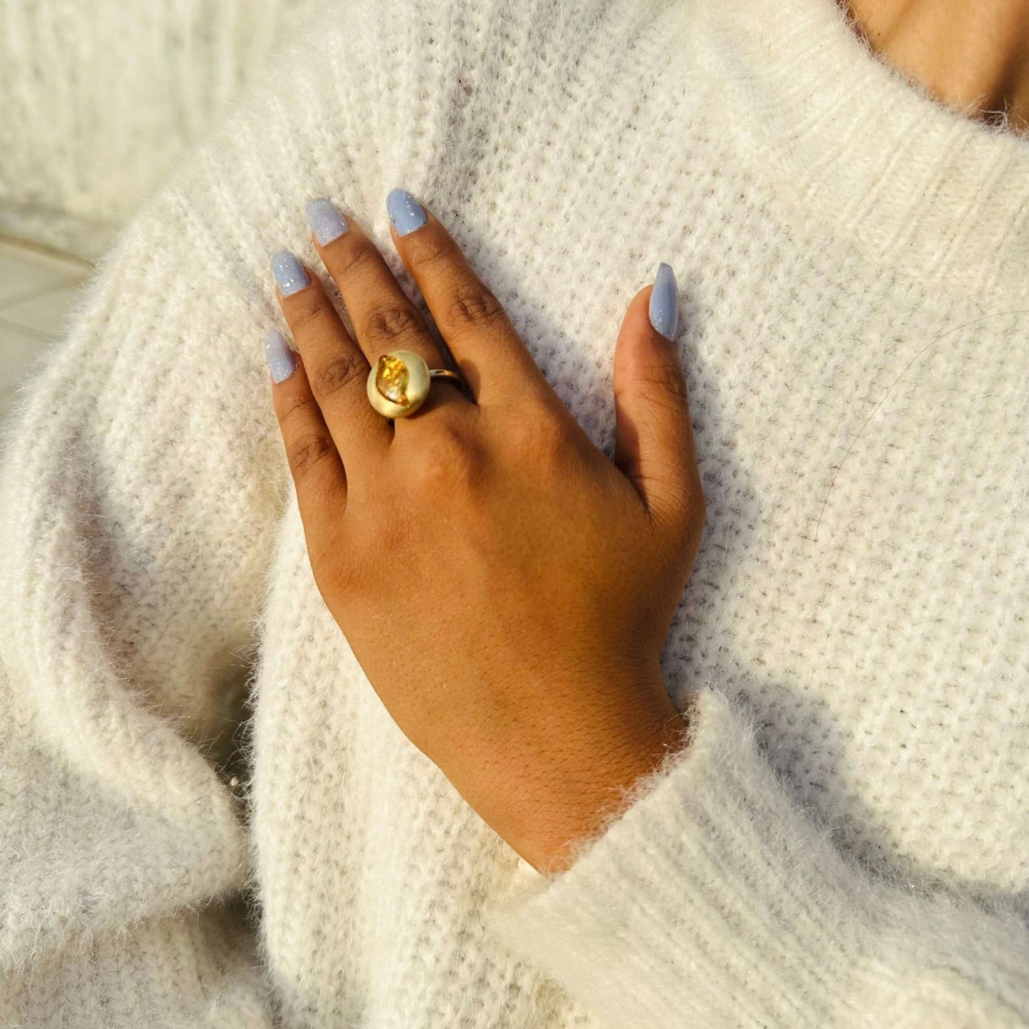 Amber Sterling Silver Ring For Bride
