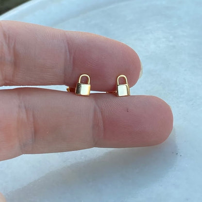 Engraved Small Padlock Stud Earrings by Luxurian Jewels