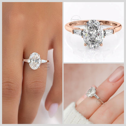 Baguette Cut Side Diamond Ring, Trilogy Ring