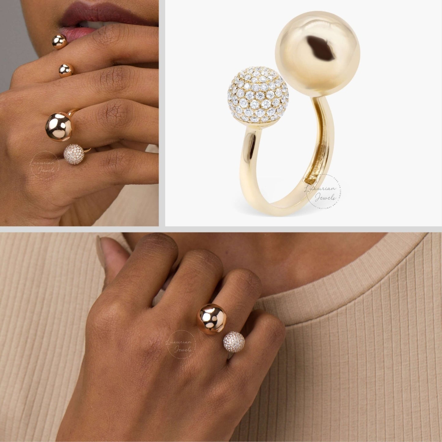 Ball Open Ring Solid Gold 14K