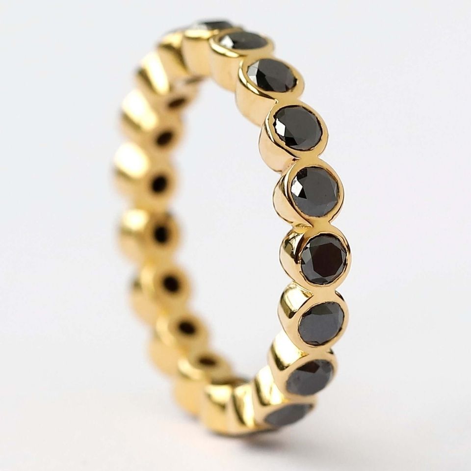 Black Diamond Bezel Set Wedding Band