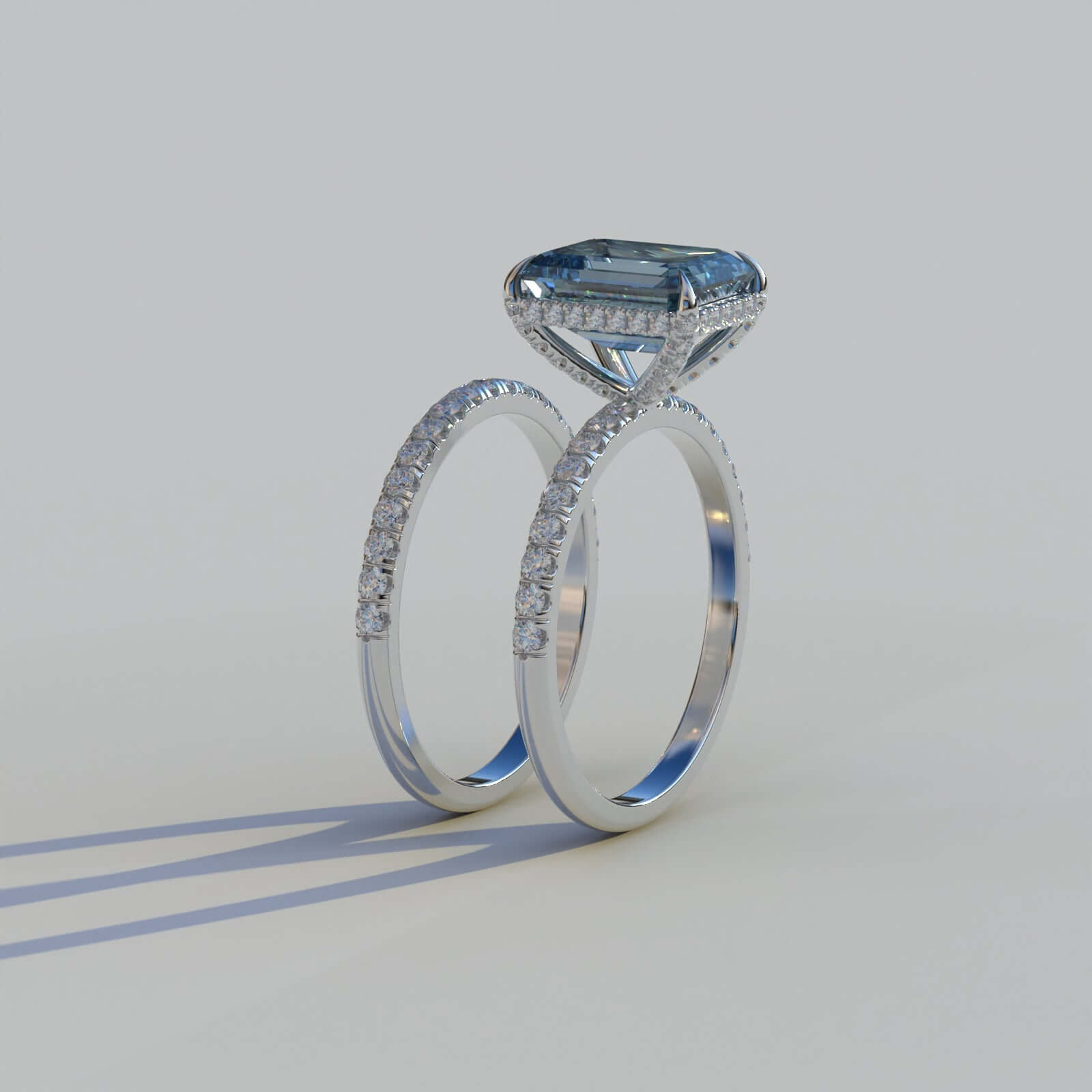 Blue Diamond Lab Grown Emerald Engagement Ring