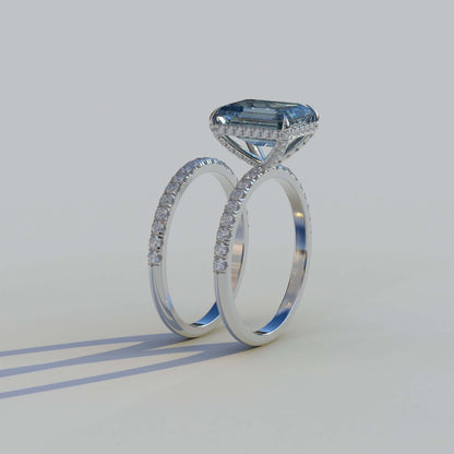 Blue Diamond Lab Grown Emerald Engagement Ring