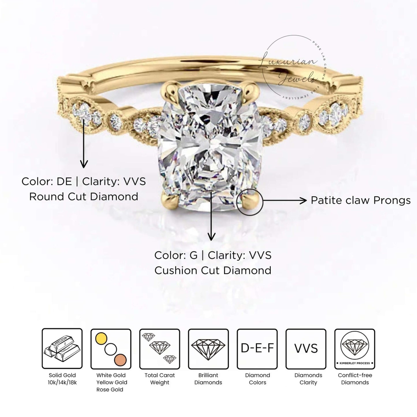 Cushion Cut Solitaire Accent Diamond Ring