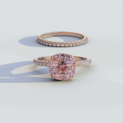 Cushion Cut Wedding Set in Rose Gold