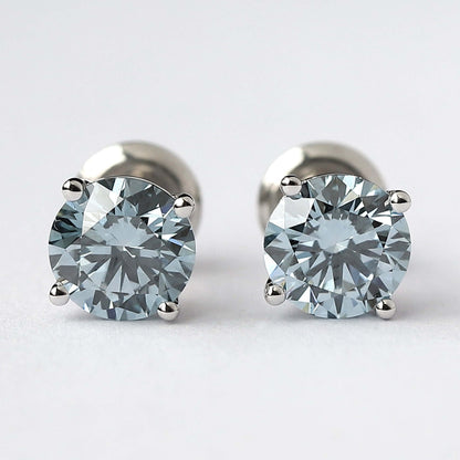 Cyan Blue Round Cut Moissanite Diamond Earrings