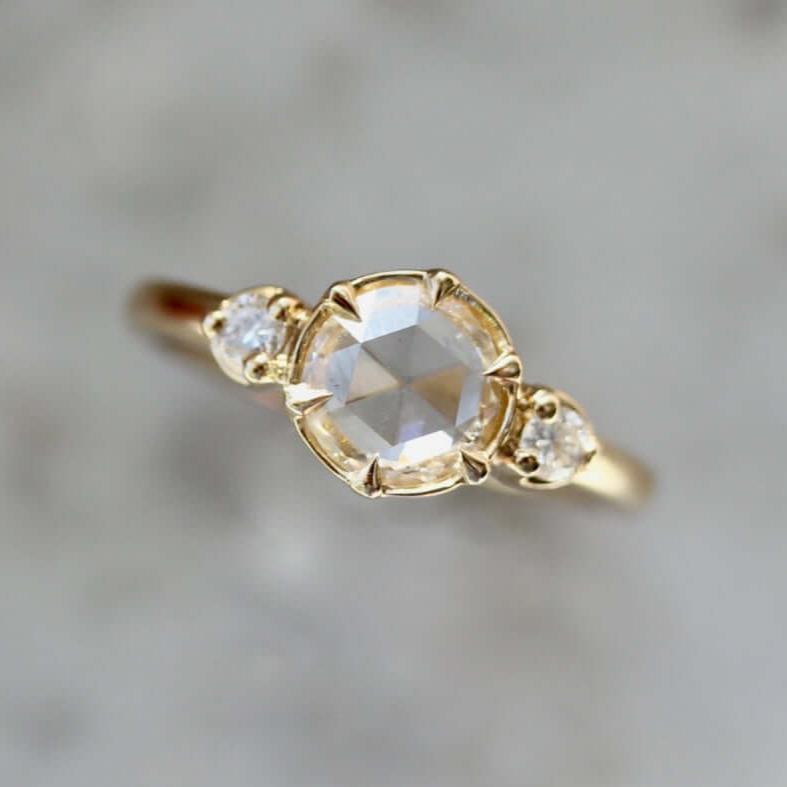 Dainty Diamond Trio Bezel Engagement Ring