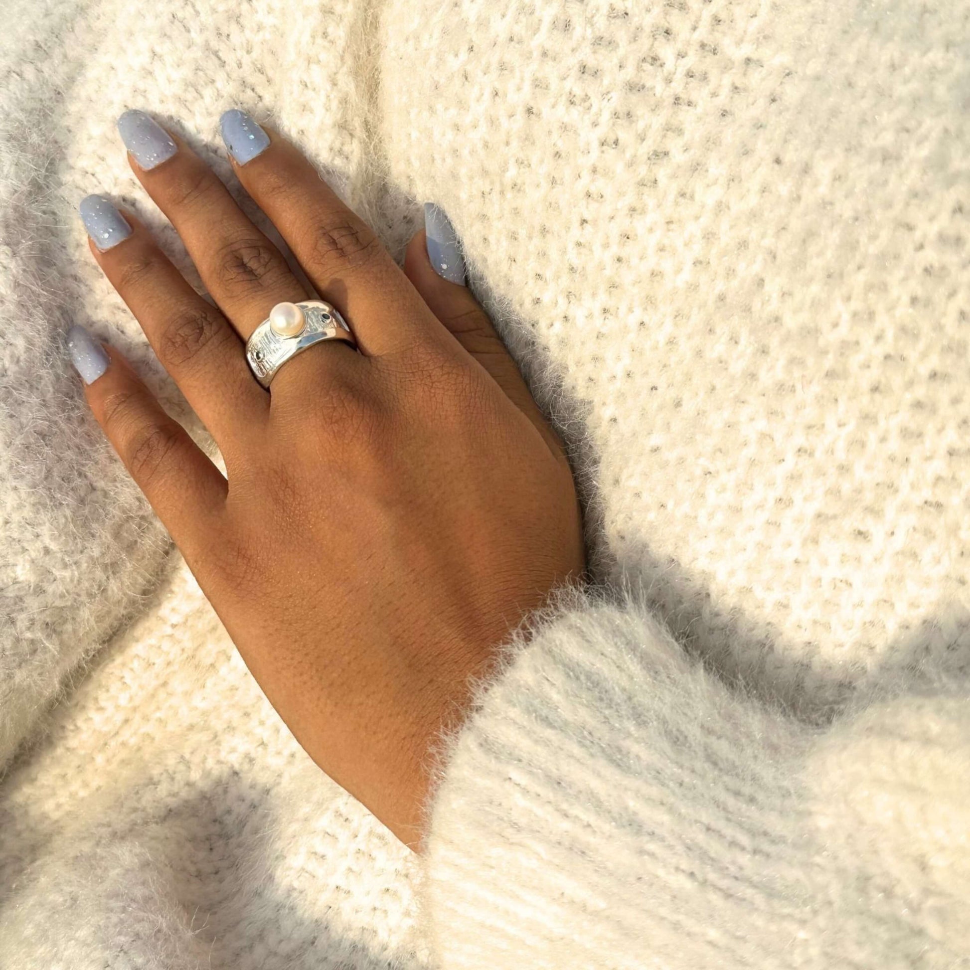 Dainty Freshwater Pearl Diamond Ring