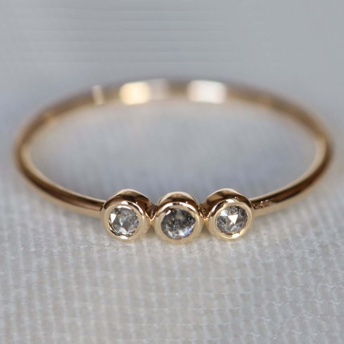 Dainty Three Stone Bezel Setting Ring