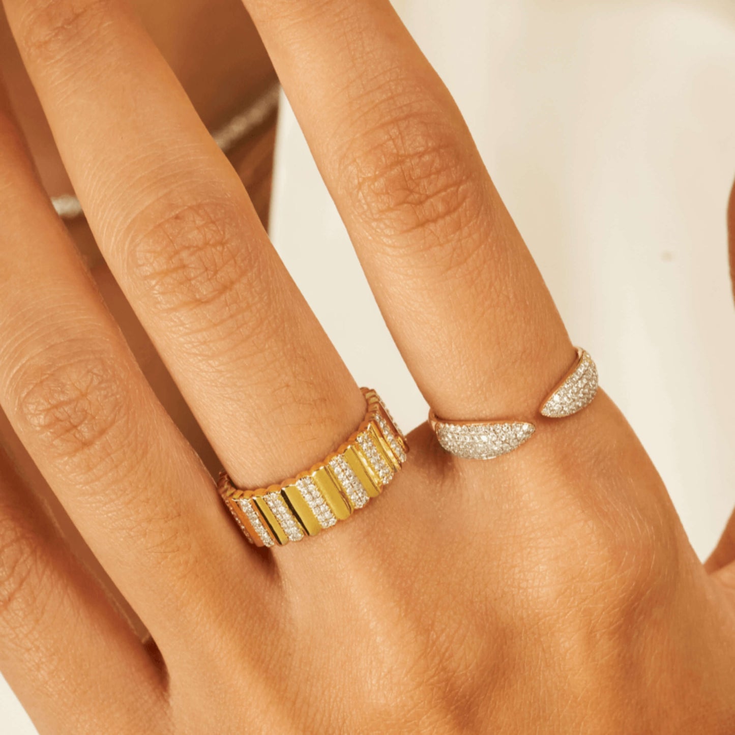 Diamond Claw Ring, Gold Pave Ring