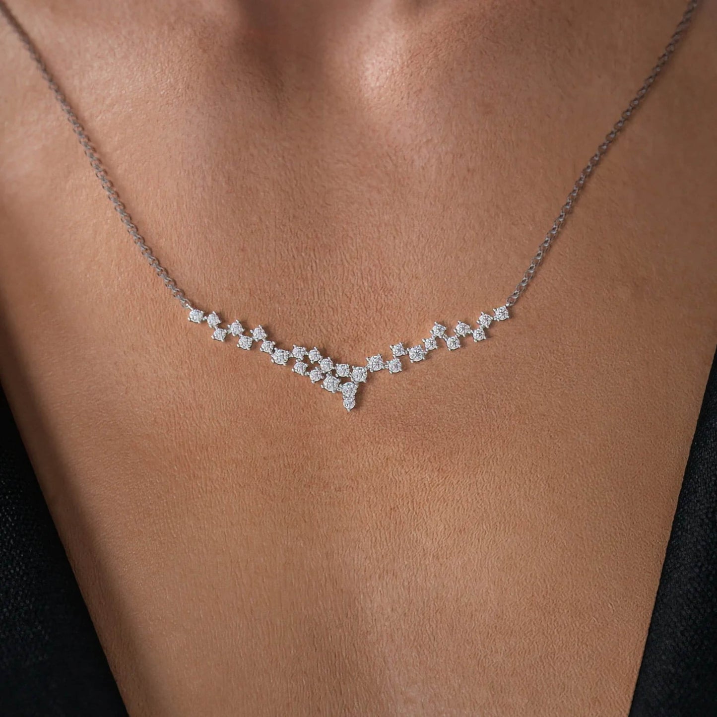 Diamond Cluster Necklace, Unique Diamond Layering Necklace