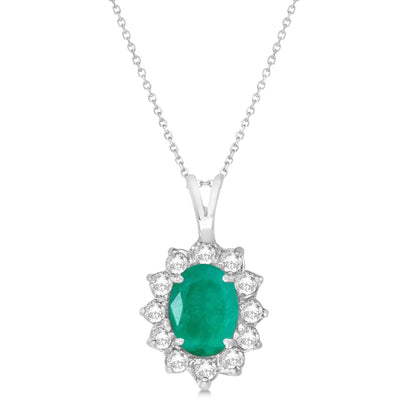 Diamond Halo Emerald Necklace, May Birthstone Gift