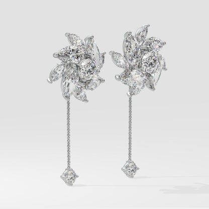 Diamond Lotus Flower Marquise Earring Stud