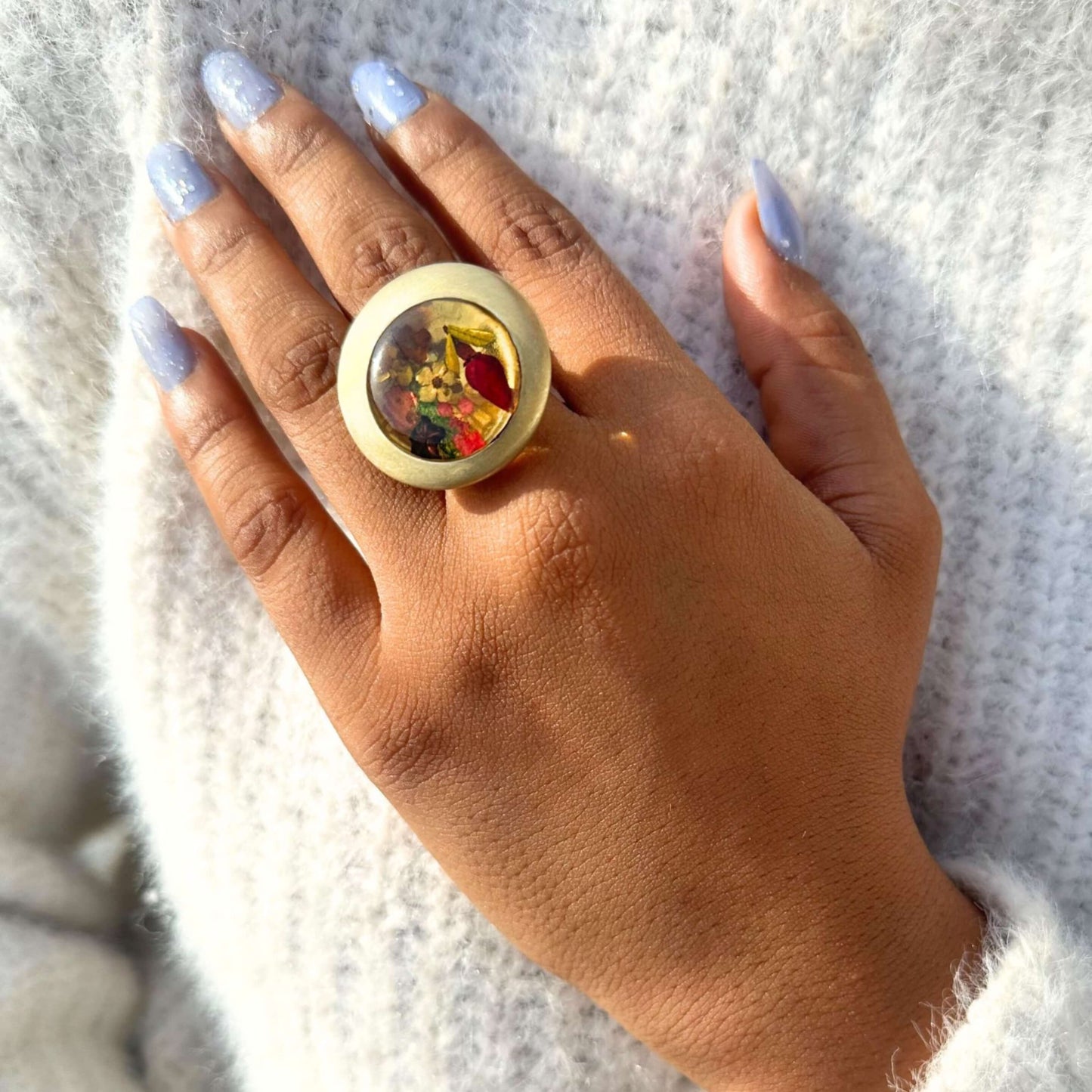 Dried flower ring, women jewelry, Gold ring