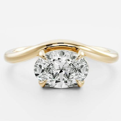 East-West Oval Diamond Curved Wedding Ring