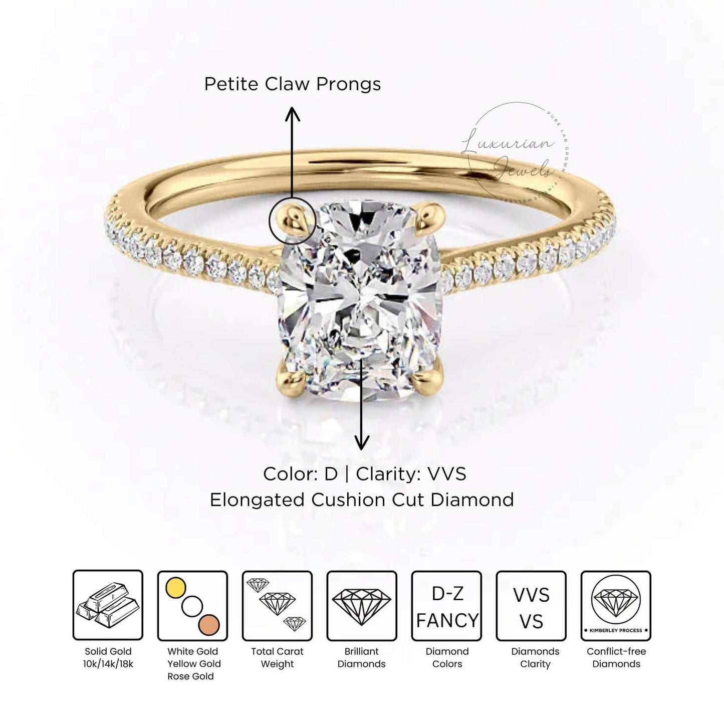 Elongated Cushion Cut Lab Diamond Ring