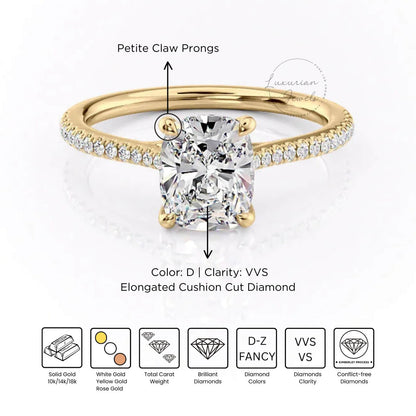 Elongated Cushion Cut Lab Diamond Ring