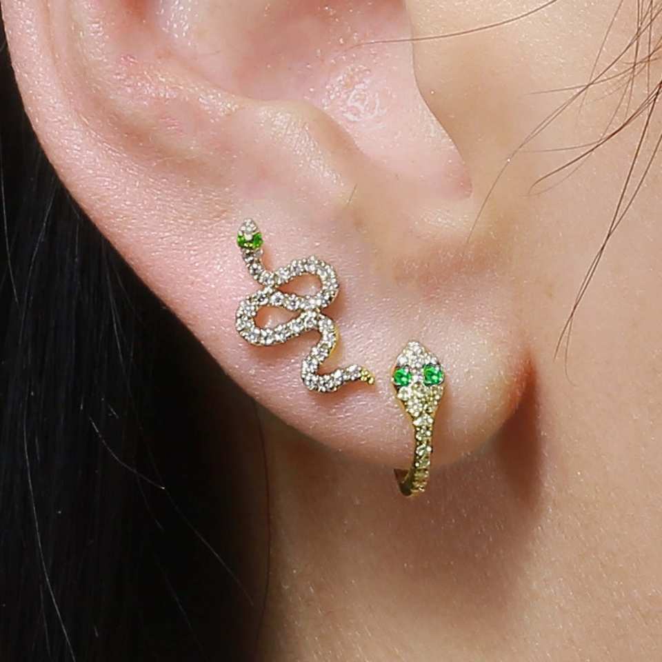 Emerald Eye Snake Hoop Earrings