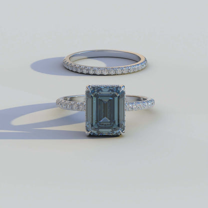 Emerald Blue Sapphire Engagement Ring Set