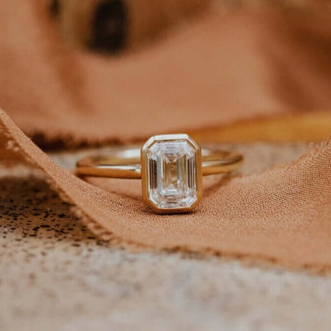 Emerald Cut Bezel Set Ring