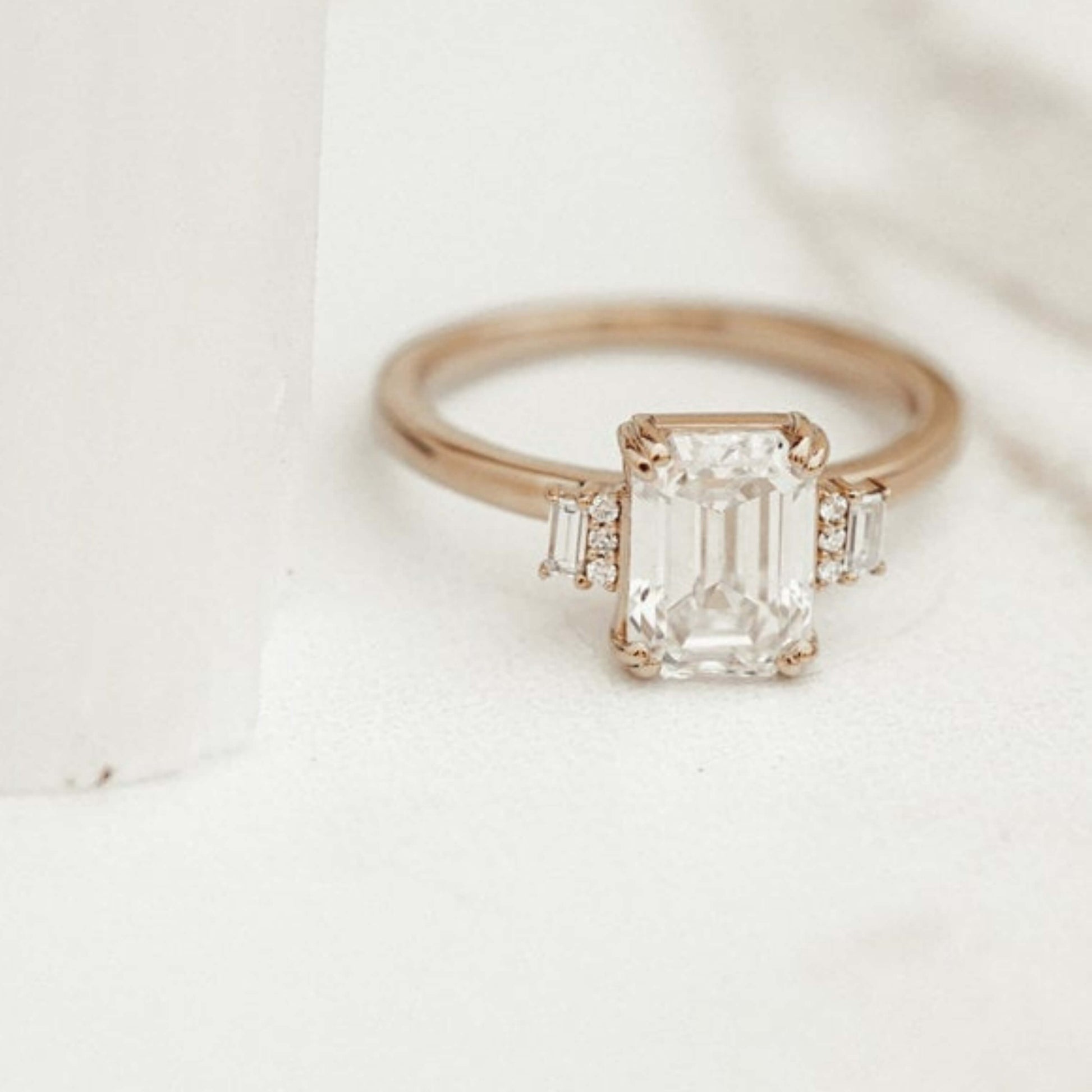 Emerald Cut Double Prong  Diamond Ring