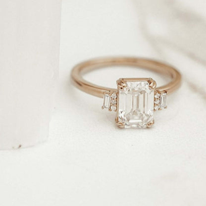 Emerald Cut Double Prong  Diamond Ring