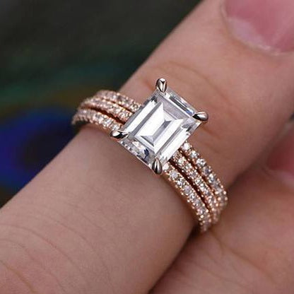 Emerald Cut Moissanite Bridal Ring Set