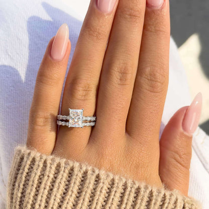 Emerald Cut Moissanite Diamond Ring Set