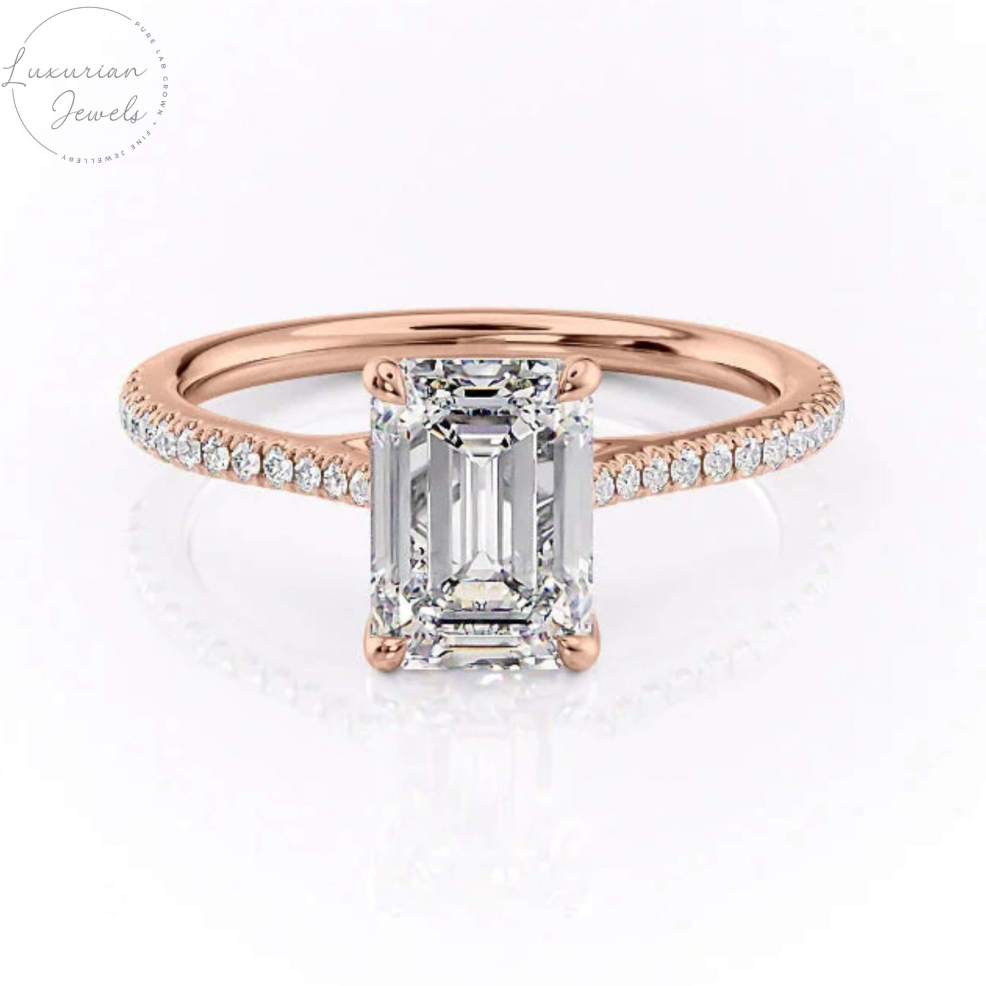 Emerald Cut Solitaire Accent Engagement Ring