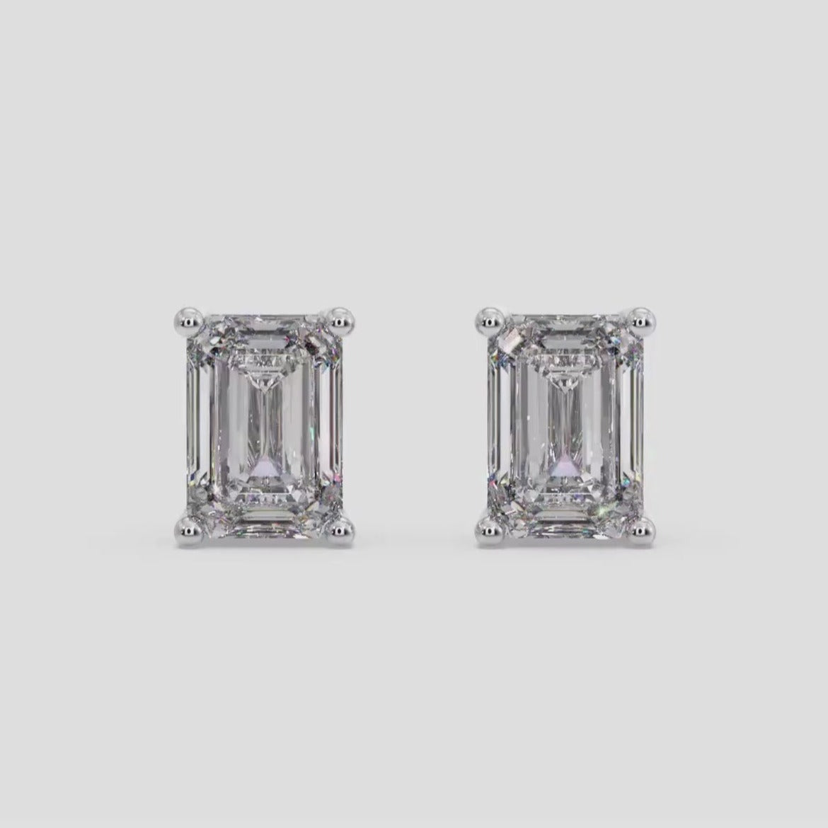 Emerald Cut Solitaire Stud Earrings Solid Gold