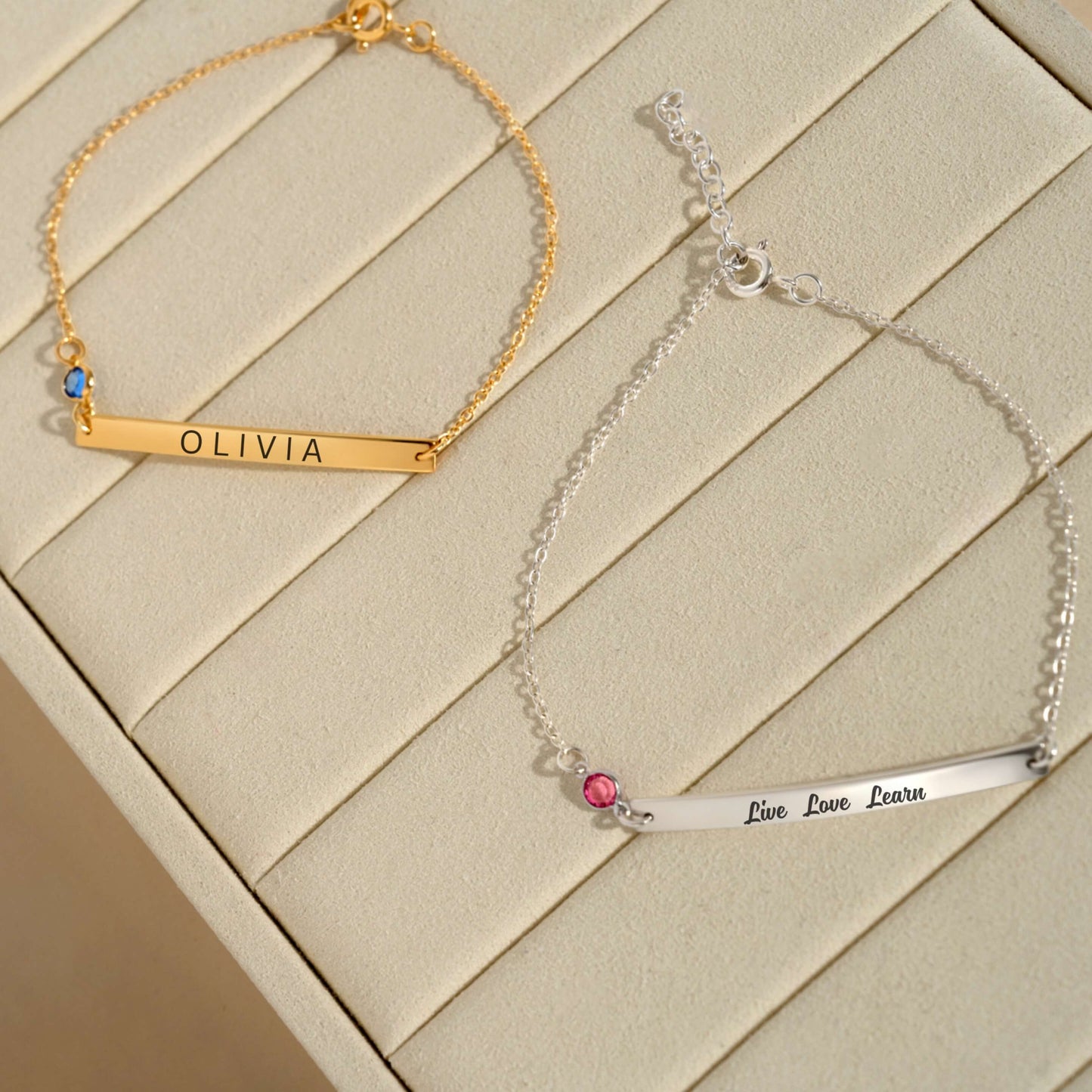 Engraved Signature Bracelet - Personalized with Birthstone