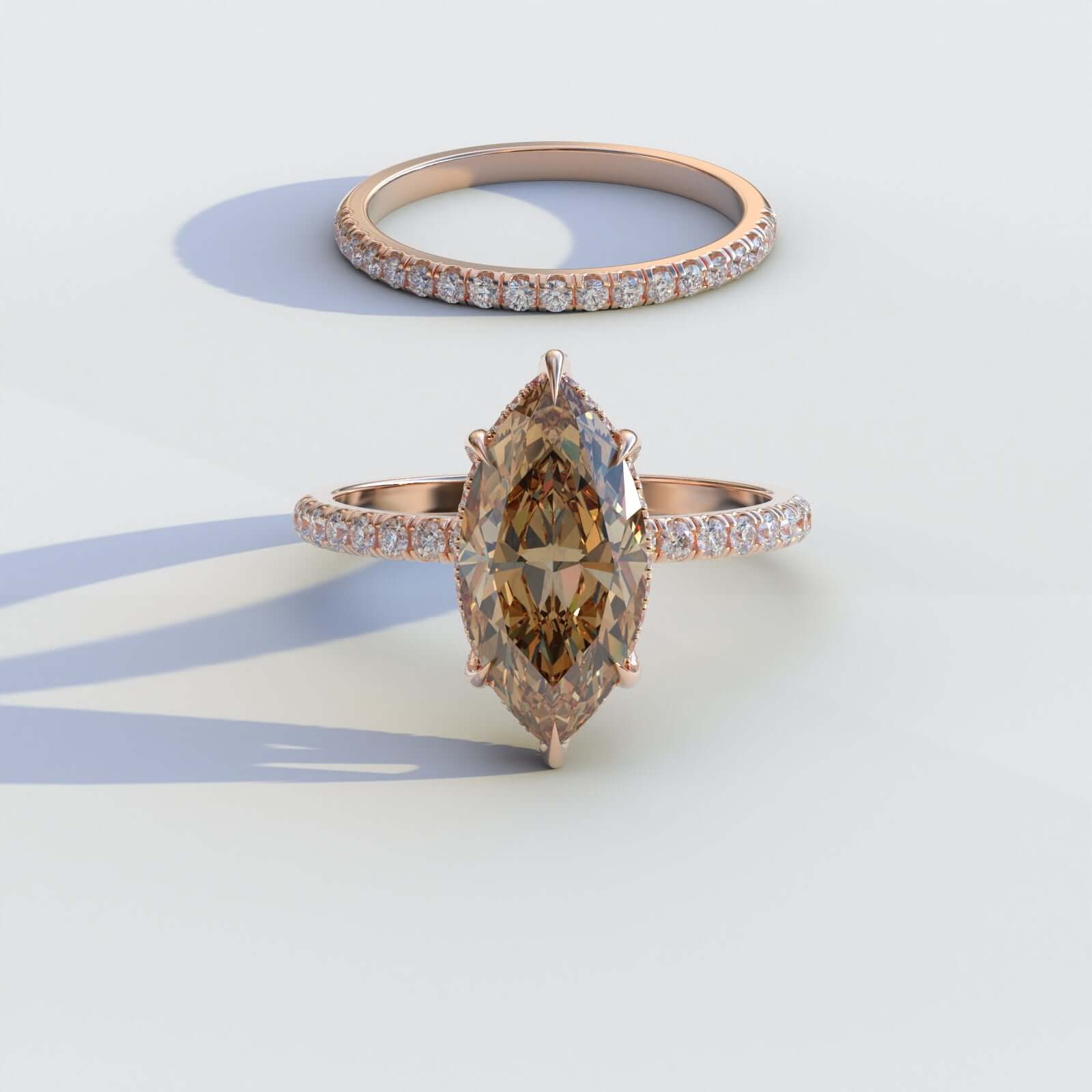 Fancy Brown Marquise Diamond Bridal Set Ring