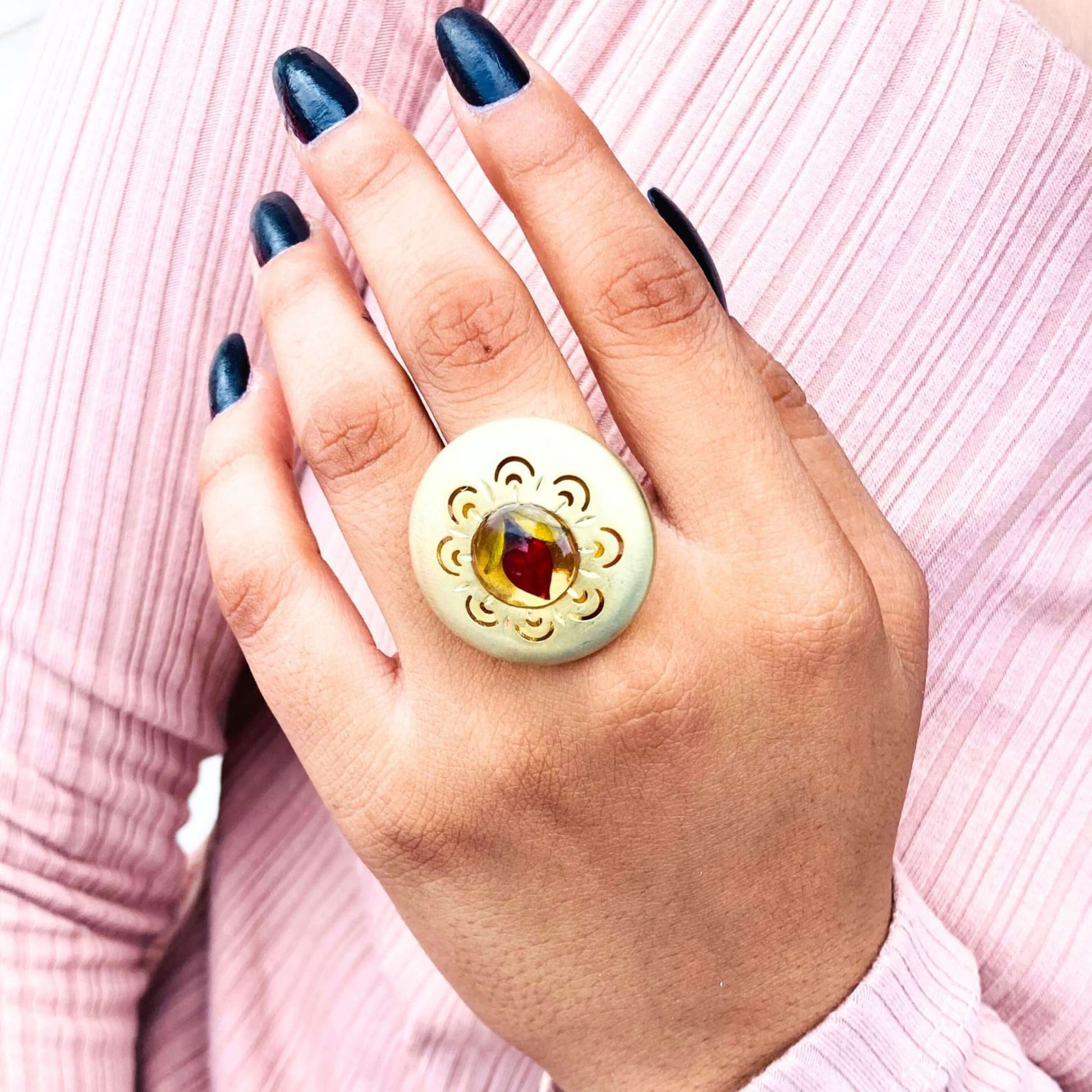 Flower Ring, Silver Red Rose Ring