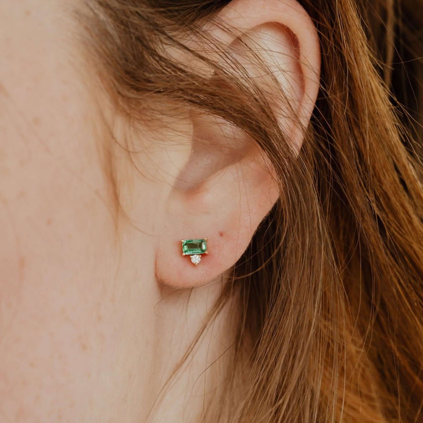 Green Emerald Cut Stud Earrings