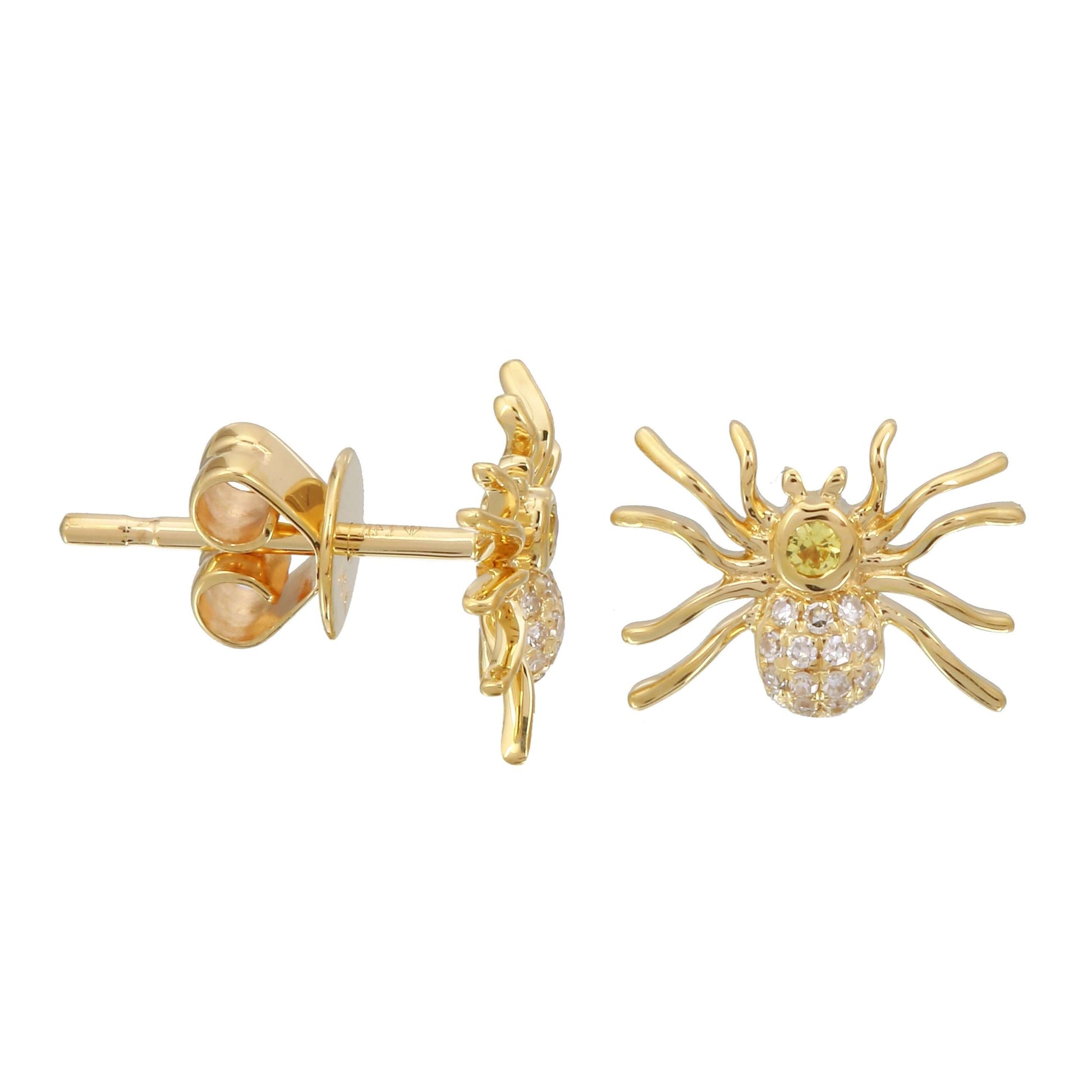 Halloween Spider Earrings, 18k Solid Gold Earrings