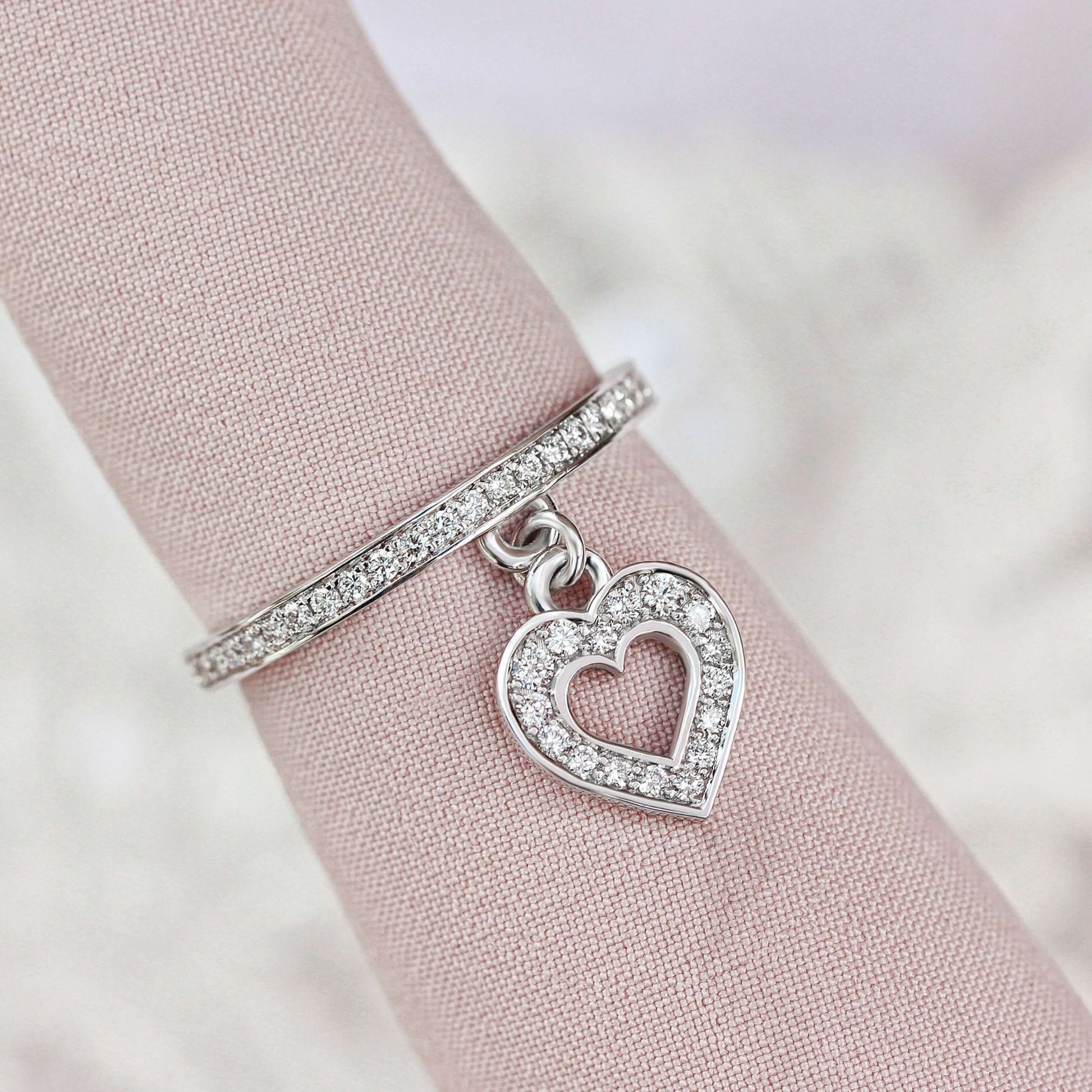 Heart Charm Diamond Ring For Her