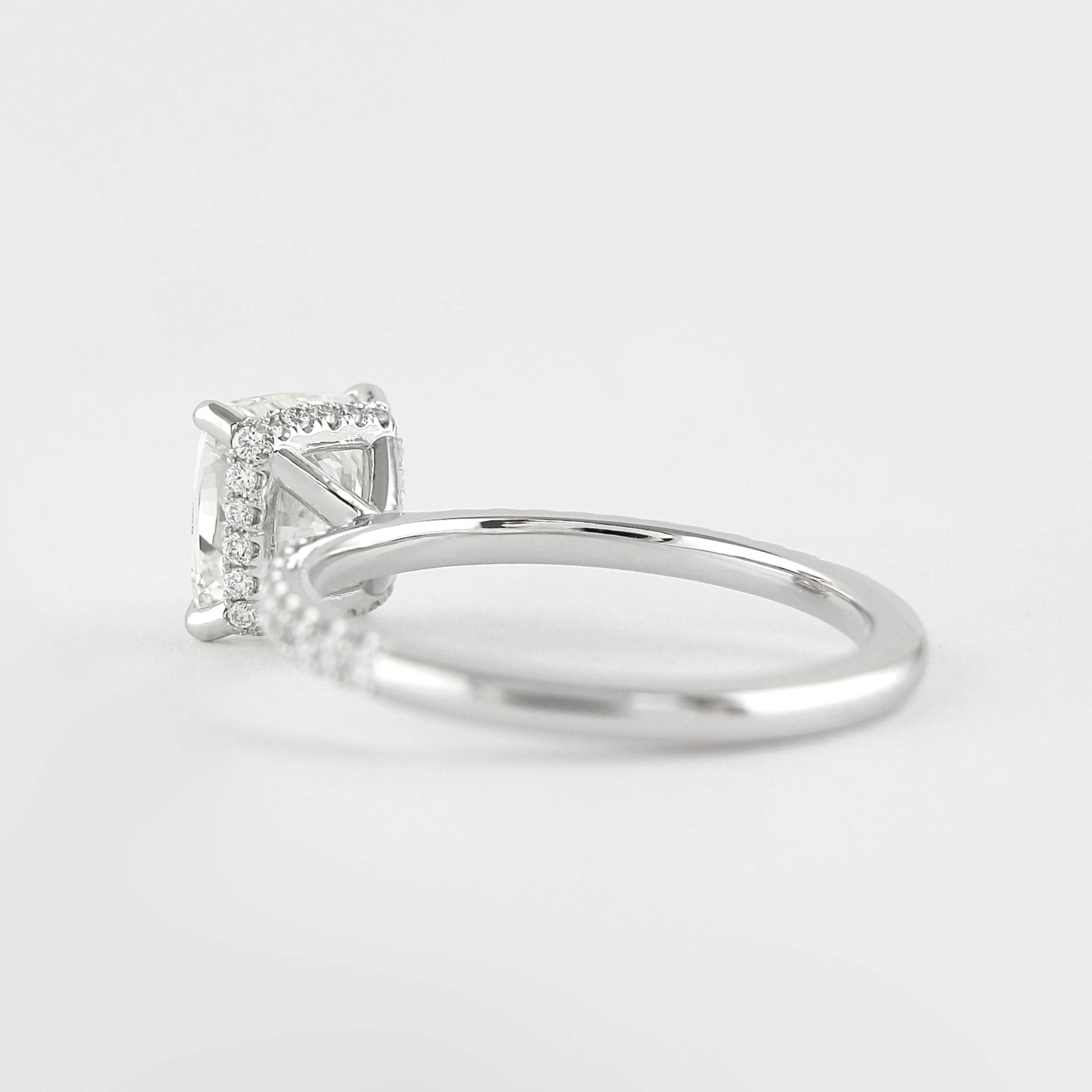 Hidden Halo Cushion Cut Moissanite Diamond Ring