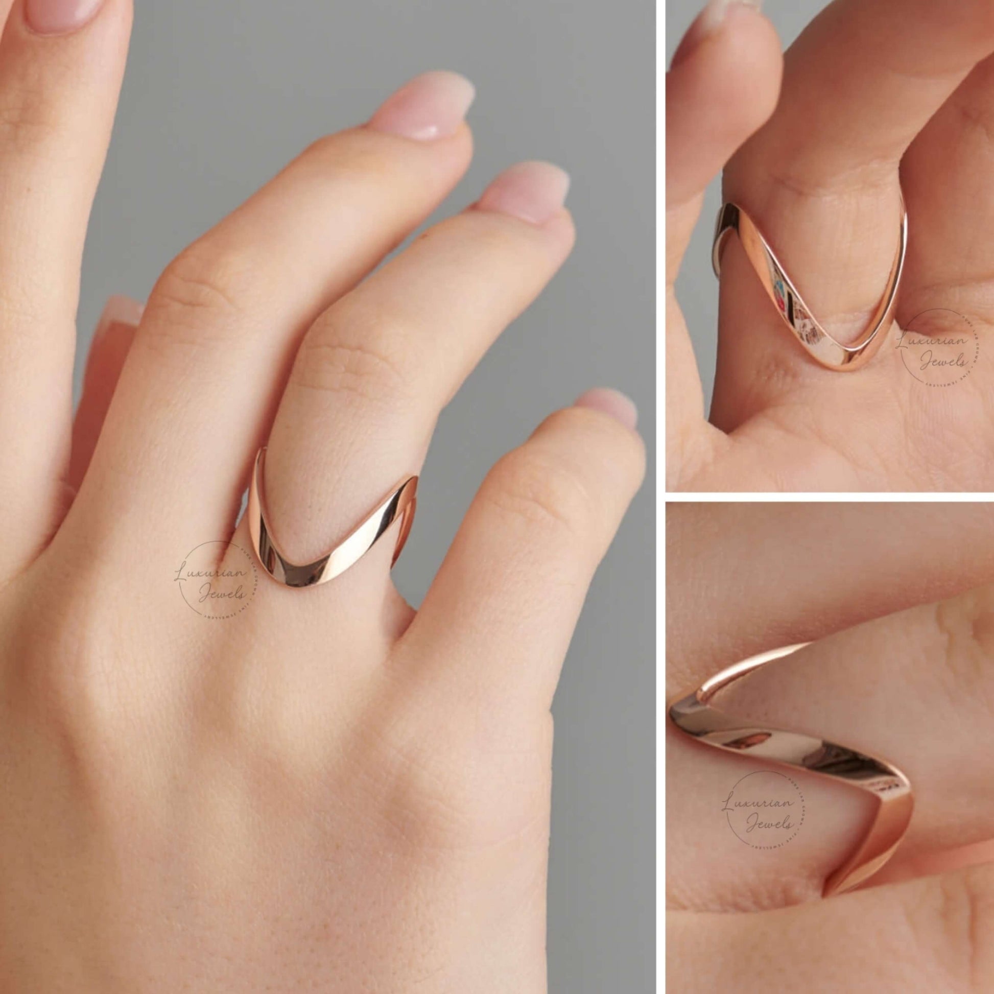 High Shine V Shaped Ring, Chevron Band