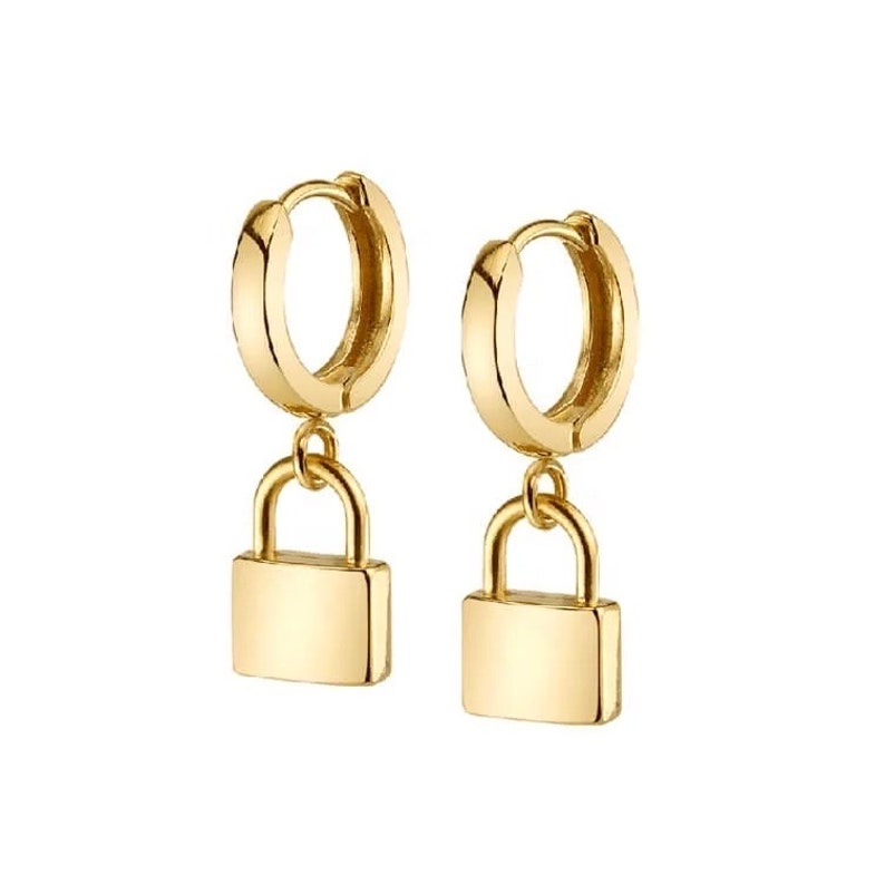 Huggie Padlock Monogram Hoop Earrings